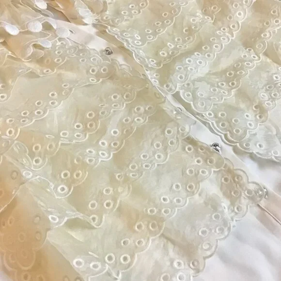 TORY BURCH Cream Victorian Style Ruffle Silk Long Sleeve Blouse - Picture 6 of 13